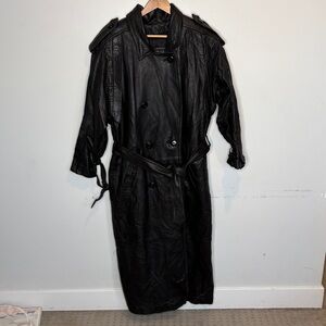Jones New York Black Leather Insulated Double Breasted Trench Coat: Size Medium